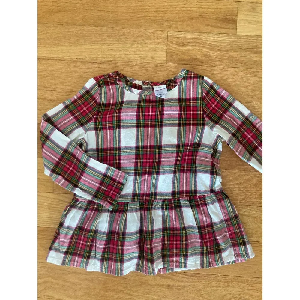 Hanna Andersson Flannelette Peplum Tartan Stewart Plaid Ruffle Top 6-7 Christmas